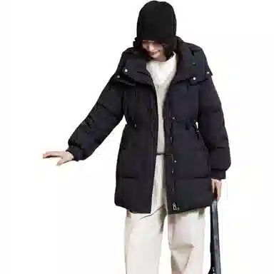鸭鸭 加厚冬季韩版休闲中长款连帽长袖羽绒服 女款