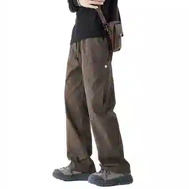 顶峰保罗 美式冰丝潮牌工装裤系带纯色无性别主义宽松中腰直筒百搭弹力显高阔腿垂感长裤休闲裤 男女同款