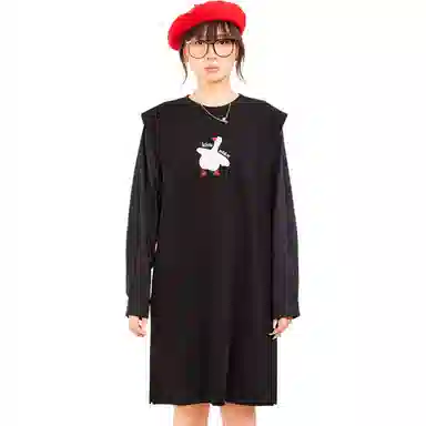 木果果木 小个子直筒中长款假两件拼接长袖连衣裙 女款