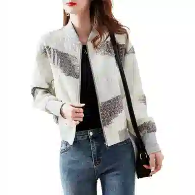 【dme】 通勤休闲宽松拉链长袖夹克外套 女款 乳白