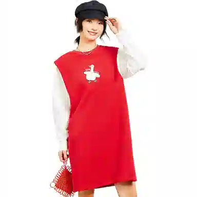 木果果木 小个子直筒中长款假两件拼接长袖连衣裙 女款