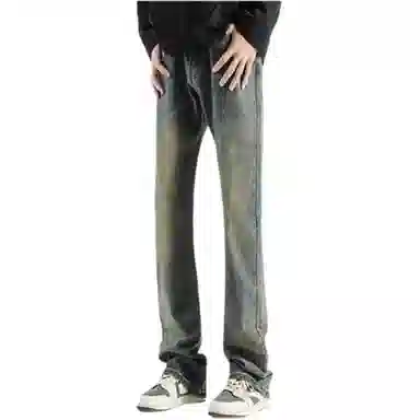 物质公式 美式高街复古做旧水洗基础款宽松休闲百搭透气高腰牛仔裤 男女同款 黑色