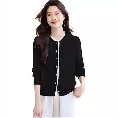 曲韩 通勤拼色开衫毛衣 女款