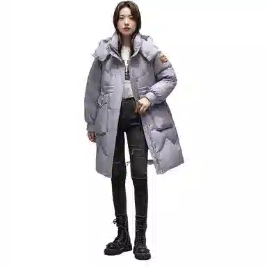 鸭鸭 加厚中长款抗寒保暖连帽羽绒服 女款