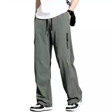 顶峰保罗 冰丝速干工装直筒长裤宽松运动小众百搭设计感潮牌薄款透气舒适阔腿休闲裤 男女同款