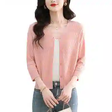 曲韩 纯色常规九分袖针织衫 女款