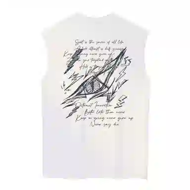 海底小纵队 美式高街手绘闪电恶魔之眼艺术字母背面印花宽松创意街头时尚宽松百搭圆领纯棉透气亲肤时尚吸湿排汗速干背心 男女同款