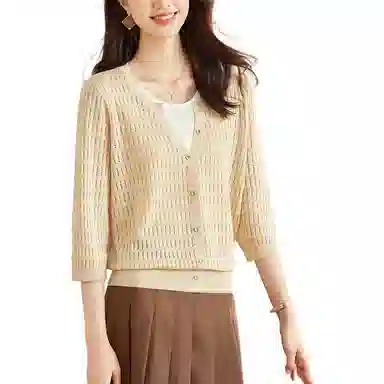 曲韩 镂空简约舒适圆领针织衫 女款