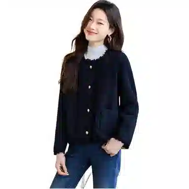 曲韩 圆领短款宽松夹克外套 女款