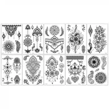 馨枕居  黑白海娜纹身贴高级感手背手臂腿部个性临时纹身贴纸