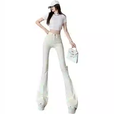 思蓓儿 修身高腰纯色韩版百搭牛仔裤 女款 白色