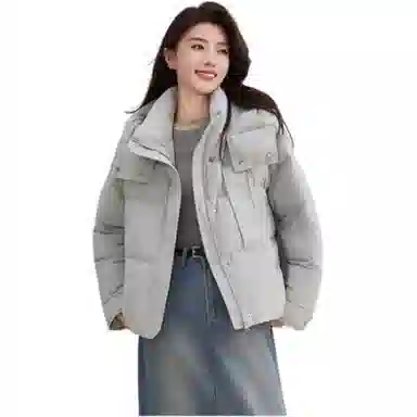 鸭鸭 纯色拉链短款长袖连帽羽绒服 女款