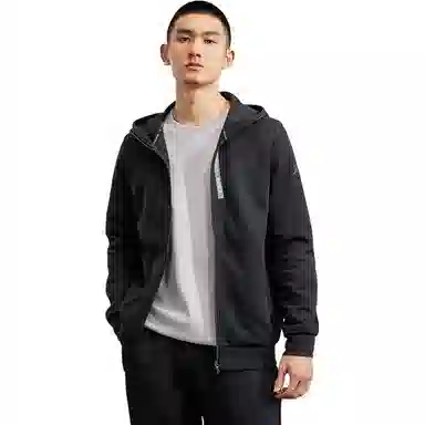 特步 综训系列 休闲连帽长袖夹克外套 男款 正黑色