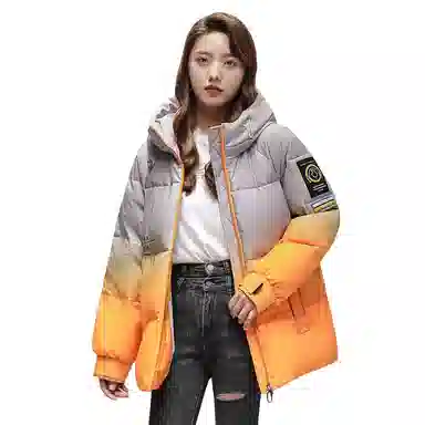 鸭鸭 宽松拉链连帽厚款保暖中长款羽绒服 女款