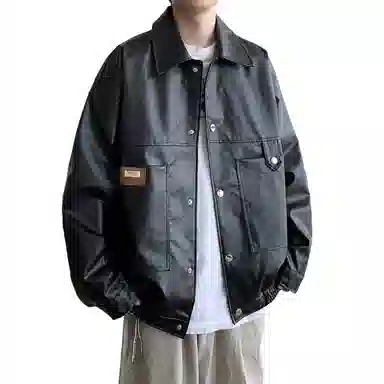 街头潮流美式复古宽松机车风外套皮衣 男女同款