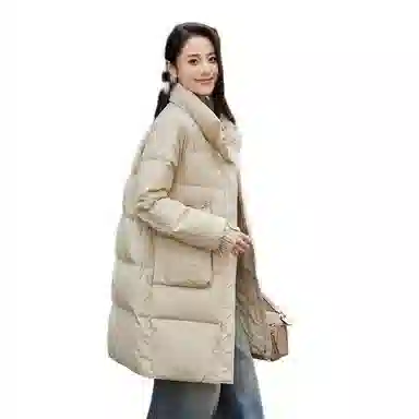 鸭鸭 韩版立领中长款加厚宽松休闲保暖羽绒服 女款