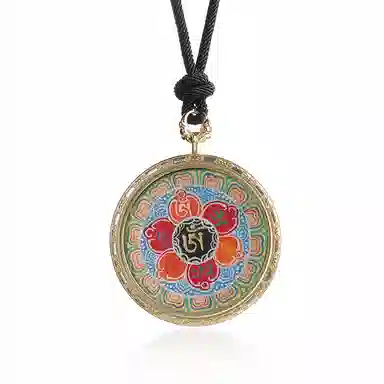 喃呢 藏式热贡手绘唐卡招财转运六字真言 新中式国风国潮旺福平安吉祥好运 铜合金 项链 男女同款情侣款