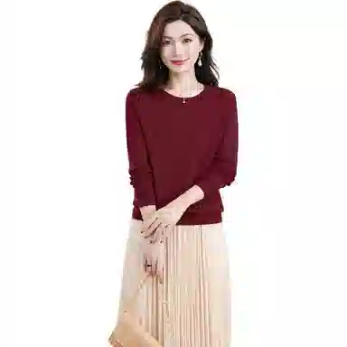 恒源祥 圆领舒适时尚纯色简约休闲长袖针织衫 女款