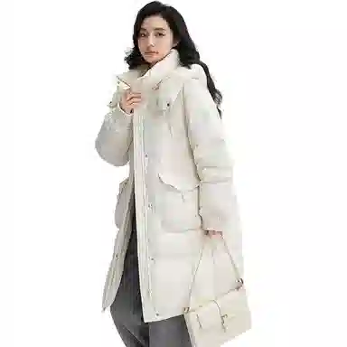 鸭鸭 连帽时尚纯色舒适宽松长袖羽绒服 女款