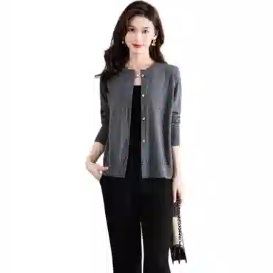 恒源祥 圆领时尚开衫通勤百搭纯色长袖针织衫 女款