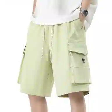 稻草人 美式潮牌复古品牌字母极简风宽松百搭系带纯色多口袋亲肤舒适透气五分户外休闲运动工装短裤 男女同款