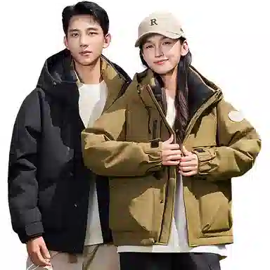 鸭鸭 纯色短款拉链长袖羽绒服 男女同款