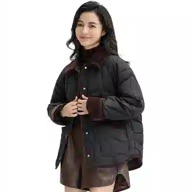 鸭鸭 保暖单排扣薄款长袖羽绒服 女