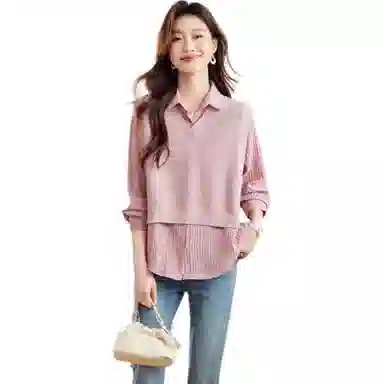曲韩 纯色通勤长袖衬衫 女款