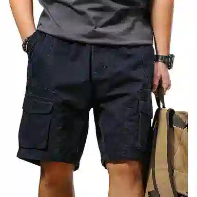 季言 重磅纯棉宽松五分裤松紧腰工装短裤 男款