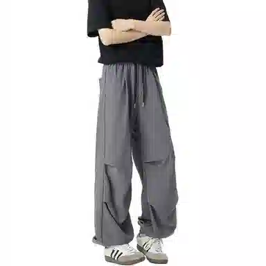 颂希尔 美式纯色宽松系带休闲裤 男女同款