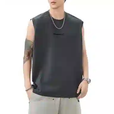 童先森 薄款美式复古圆领坎肩汗衫宽松休闲上衣背心 男款