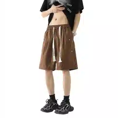 敦煌博物馆 美式高街抽绳系带刺绣简约百搭基础款日常运动纯色透气大码垂感铆钉直筒五分休闲短裤 男女同款