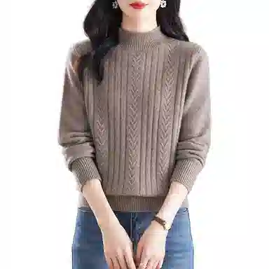 恒源祥 纯色厚款半高领百搭打底长袖针织衫 女款