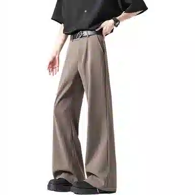 顶峰保罗 纯色垂感薄款舒适百搭直筒长裤凉感宽松小众简约高级感潮牌西装拖地阔腿 休闲裤 男女同款