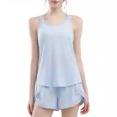 欧迪芬  跑步运动女夏季薄款时尚清爽轻盈修身塑形两件套显瘦防走光短裤速干背心瑜伽上衣罩衫晨跑服  健身套装  女款