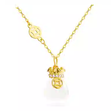 幸囍礼 新中式招财转运铜钱福袋 复古国潮风轻奢精致代代有福吊坠 小众高级感设计 玉髓 项链 女款