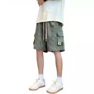 顶峰保罗 冰丝透气痞帅工装五分裤美式凉感舒适宽松百搭潮牌大码口袋直筒阔腿休闲短裤 男女同款