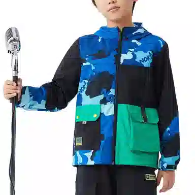 诺诗兰 连帽拉链拼色防风防水冲锋衣 青少年