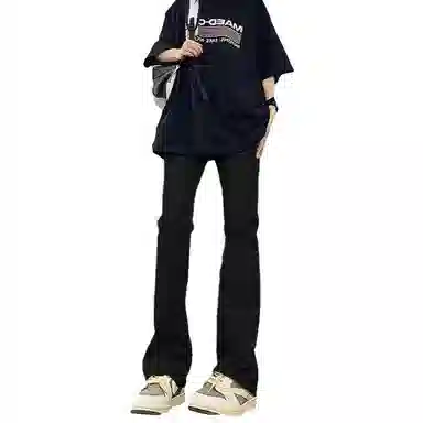 物质公式 美式高街复古做旧水洗基础款宽松休闲百搭透气高腰牛仔裤 男女同款 黑色