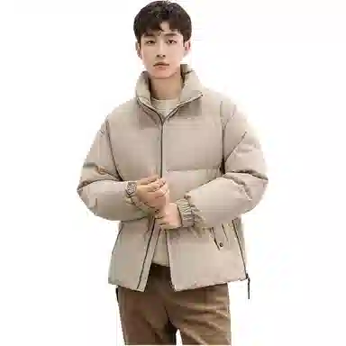鸭鸭 纯色抗皱短款面包羽绒服 男款
