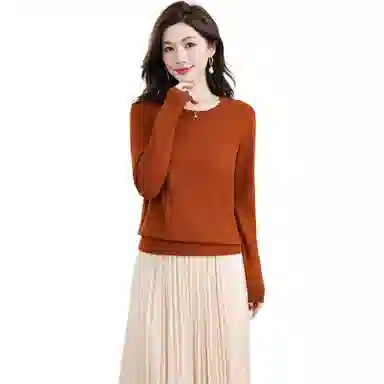 恒源祥 圆领舒适时尚纯色简约休闲长袖针织衫 女款