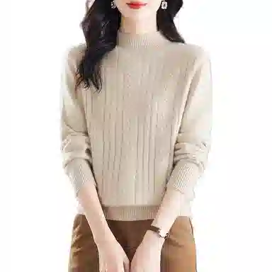 恒源祥 纯色厚款半高领百搭打底长袖针织衫 女款