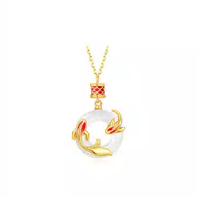 佐卡伊 好运锦鲤平安扣 新中式小众设计好事成双万事顺遂 简约精致百搭#好运 玉髓 项链 女款