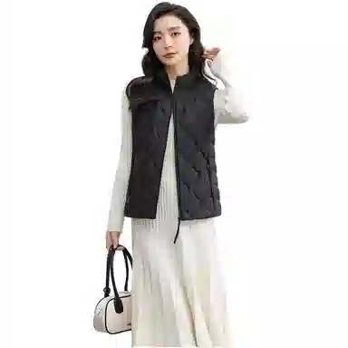 鸭鸭 纯色立领短款拉链马甲 女款