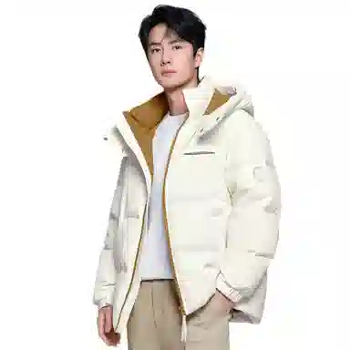 鸭鸭 青年时尚韩版休闲短款拆卸连帽外套纯色拼色户外加厚保暖面包羽绒服 通用 学生党好物