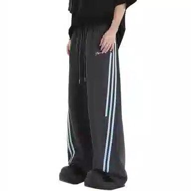 王者荣耀 鲁班七号星空梦想款美式学院风侧边条纹字母复古街头潮流运动宽松阔腿直筒户外简约休闲裤 男女同款