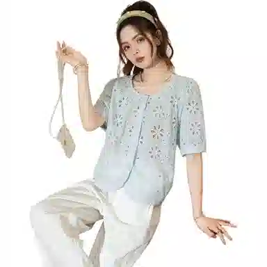 法文箱子 夏 高级感女短袖上衣衬衫 宽松 女款