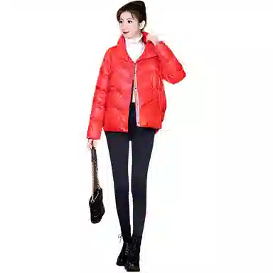 鸭鸭 纯色立领拉链宽松长袖羽绒服 女款