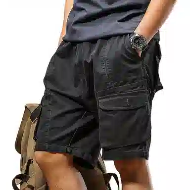 季言 重磅纯棉宽松五分裤松紧腰工装短裤 男款