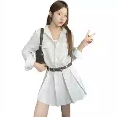 黛尔佳人 设计感老钱风条纹衬衣长袖连衣裙 女款